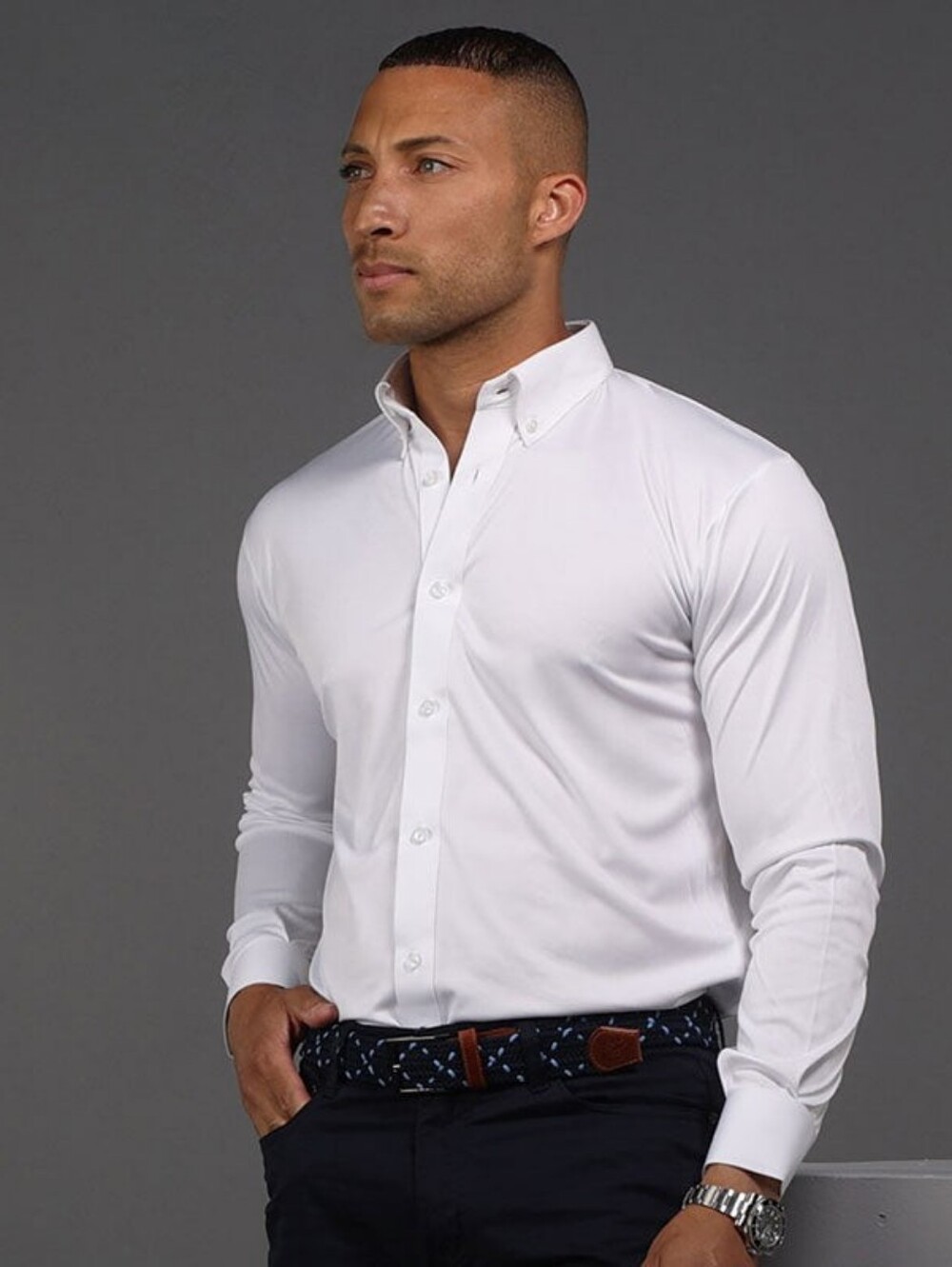 Collars & Co. Men's Large White Quattro Flex Dress Shirt Button Down Collar New